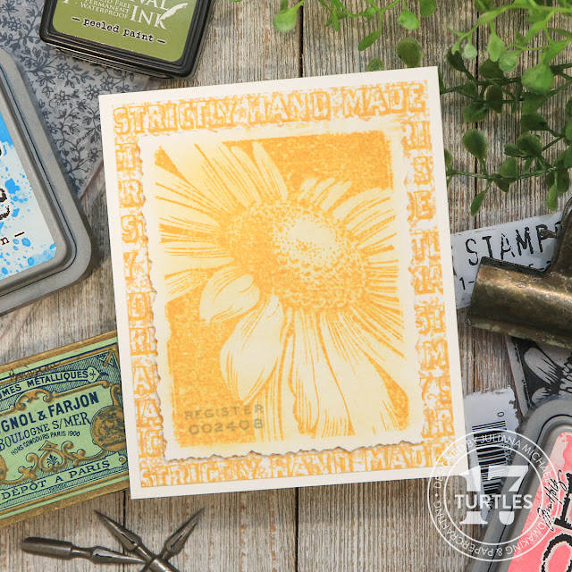 Bold Botanicals Yellow Notecard by Juliana Michaels featuring Tim Holtz Bold Botanicals, Tiny Prints and The Inspector Stamp Sets