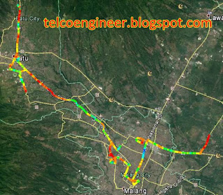 Plot hasil moving drive test di Google Earth