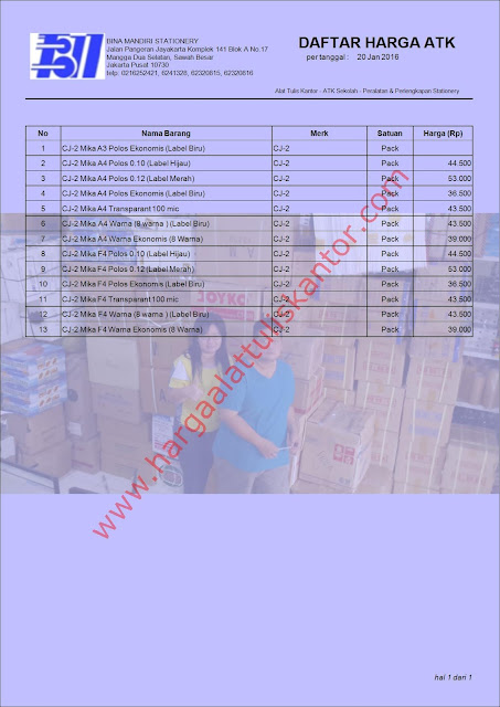 List Harga 2016 Agen Stationery kantor merk Kertas Concorde www.hargaalattuliskantor.com