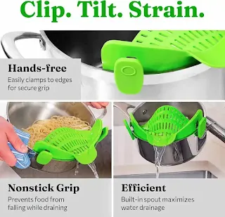 Kitchen Snap N Strain Pot Strainer and Pasta Strainer - Adjustable Silicone Clip On Strainer for Pots, Pans, and Bowls - Kitchen Colander Hown - store