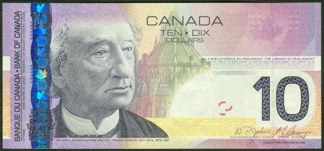 Canada Banknotes 10 Dollar Bill 2005 Sir John Alexander Macdonald the first Prime Minister of Canada 