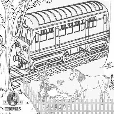 6 The Train daisy diesel engine at the pony and horse woodland tree farm colouring in pages for boys