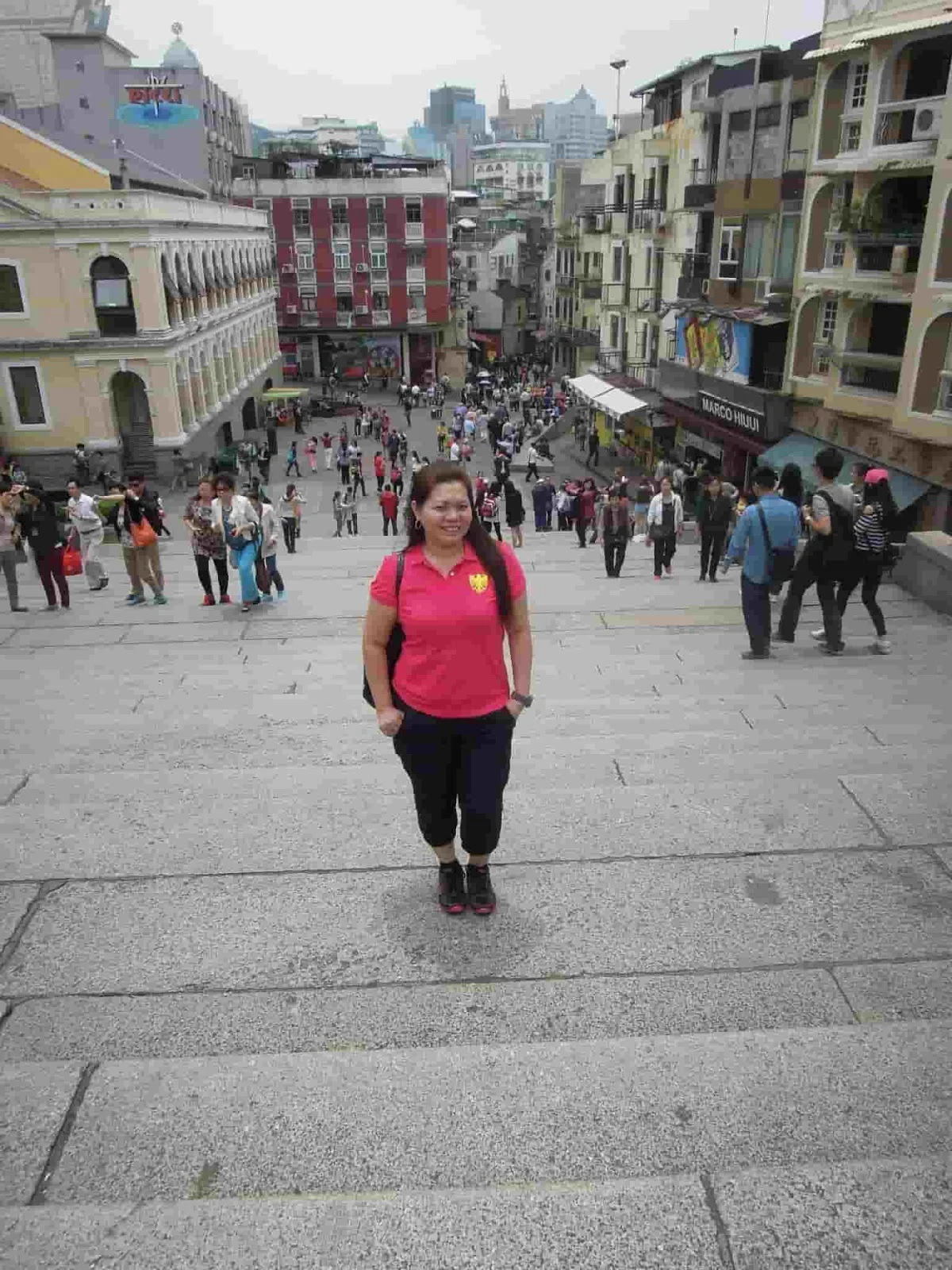 A photo of the crowd at the stairs going up to the Ruins of St. Paul's in Macau