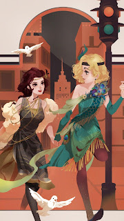 Artwork of Isadora running through the streets with Marguerite