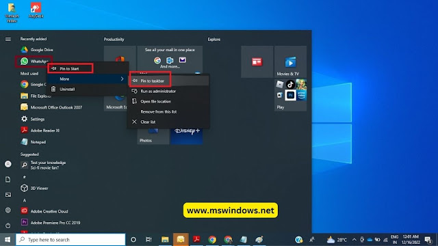 Pin and Unpin apps to the start menu - Windows 10