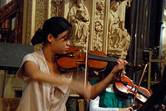 violinista interpretando con el violín para producir música