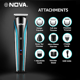 NOVA NG 1152 Cordless Rechargeable: 60 Minutes Runtime Multi Grooming Trimmer for Men (Blue)