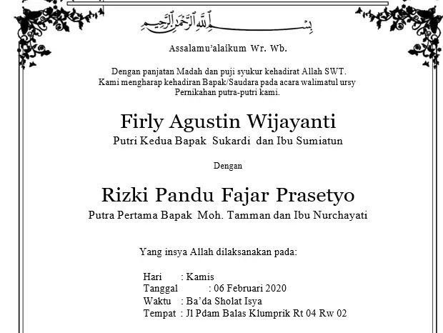 Undangan Syukuran dengan Huruf Arab