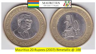 Mauritius 20 Rupees (2007) Bimetallic @ 100