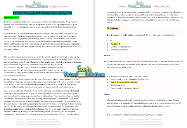 ENG101 Assignment 1 Solution Preview Spring 2022