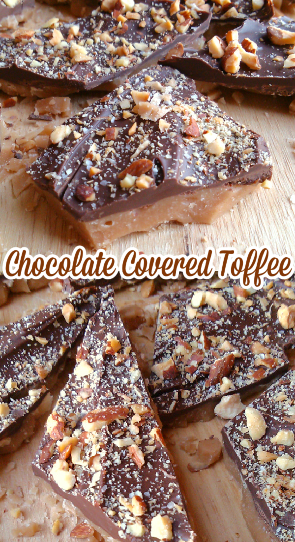 Salted Almond Chocolate Covered Toffee - An easy, no-fail English toffee recipe topped with chocolate, almonds and coarse-grain salt.