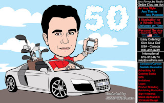 Golfer Driving Car 50th Birthday Sign-In Board