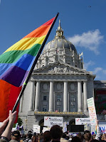 Pro and anti-Proposition 8 protesters rally in front of the San Francisco City Hall