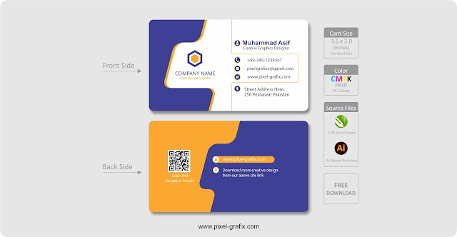 Download Free Elegant Visiting Card CDR Template Design with source files CorelDraw & Illustrator files (.cdr / .ai) from pixel-grafix