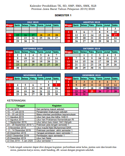 KALENDER PENDIDIKAN 2019 2020 PROVINSI JAWA BARAT 