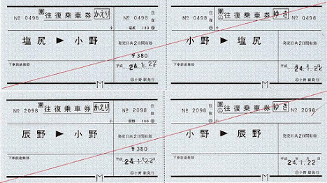 JR東日本　小野駅　常備軟券乗車券3　常備往復乗車券