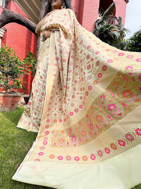 Cream Ektara silk saree