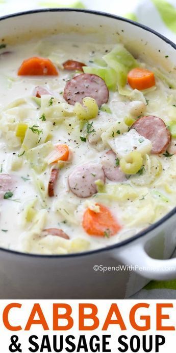 This creamy Cabbage Soup contains smoky sausage, fresh vegetables and of course sweet tender cabbage simmered in a flavorful creamy broth.