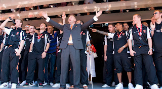 Blackpool Football Team Celebrating on Stage