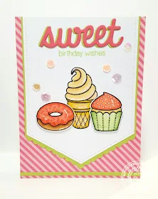 Sunny Studio Stamps: Sweet Birthday Wishes Ice Cream Cone, Cupcake & Donut Card by Lindsey Sams.