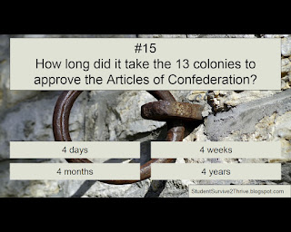 How long did it take the 13 colonies to approve the Articles of Confederation? Answer choices include: 4 days, 4 weeks, 4 months, 4 years