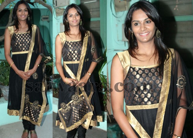 Actress in Black SIlk Salwar