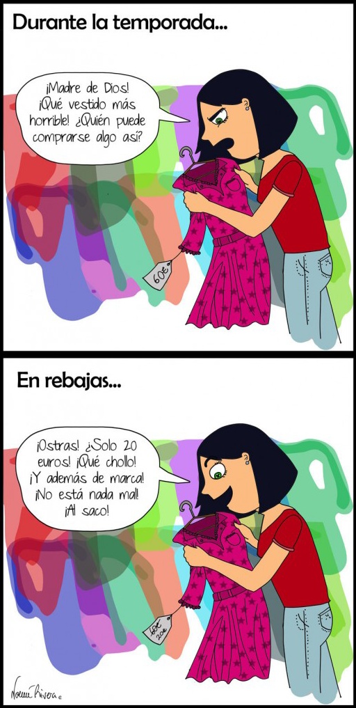 las rebajas nos afectan negativamente HUMOR GRAFICO MODA