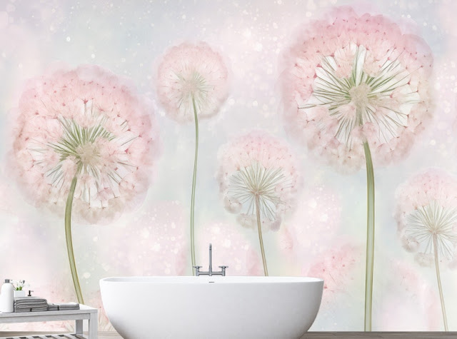 Pink Color Dandelion Seeds Wallpaper Murals