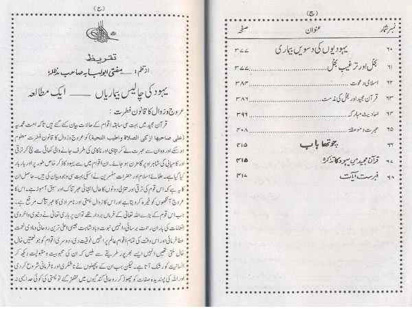 index/Sample page of the Urdu book Yahood Ki 40 Beemariyan