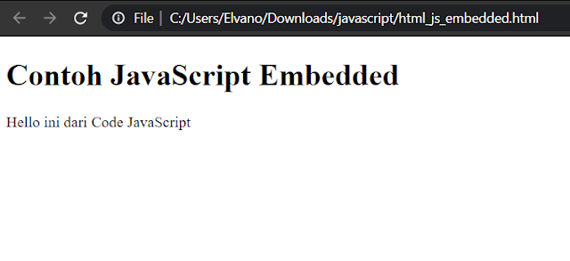 hasil JavaScript Embedded pada halaman HTML