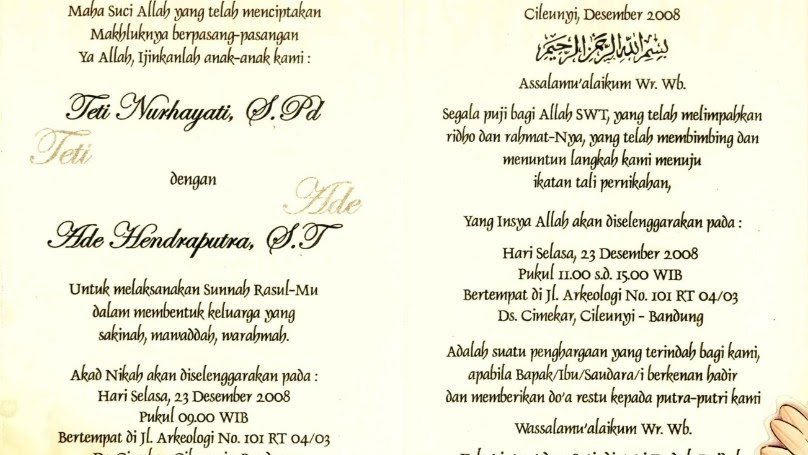 Contoh Isi Kata Kata Dalam Surat Undangan Pernikahan Islami