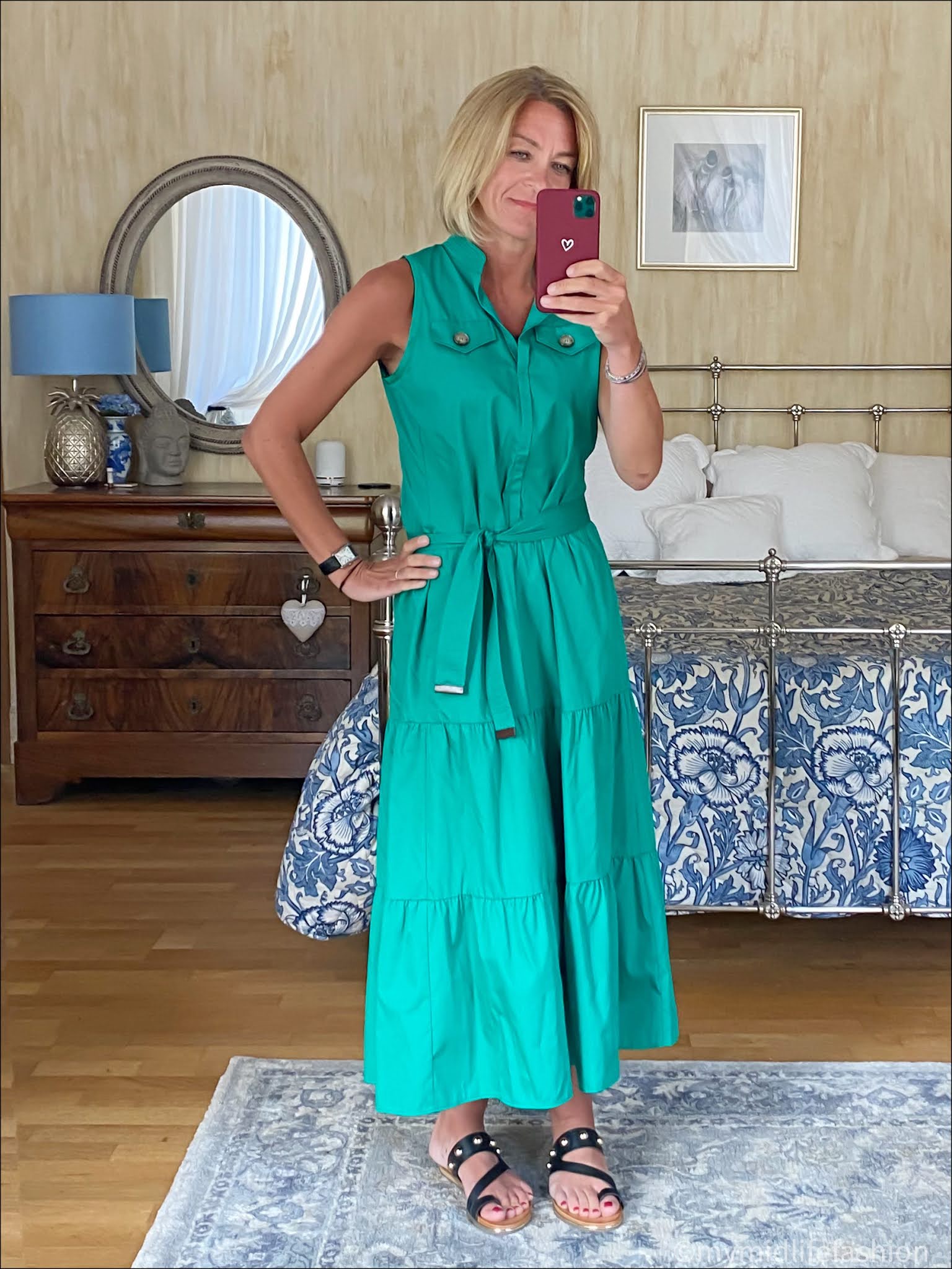 my midlife fashion, Marc cain shift dress, Carvela karafe sandals