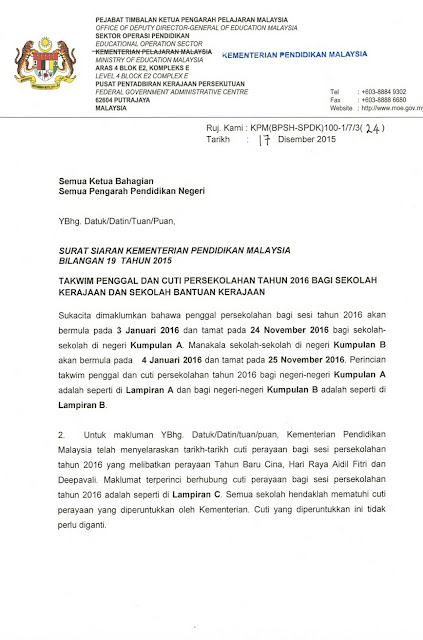 Surat Rasmi Cuti Sekolah Kerana Balik Kampung - Kecemasan u