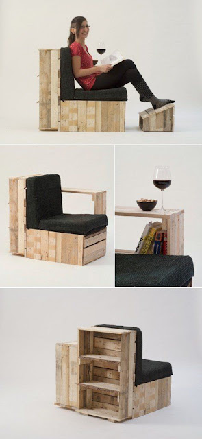 Sofá DIY hecho de pallets de madera y cajas de madera