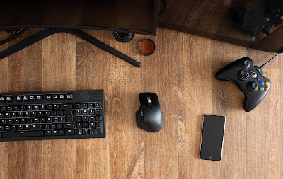 Set of modern gadgets on table