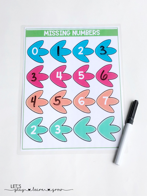 Missing Numbers Dinosaur Themed Activities