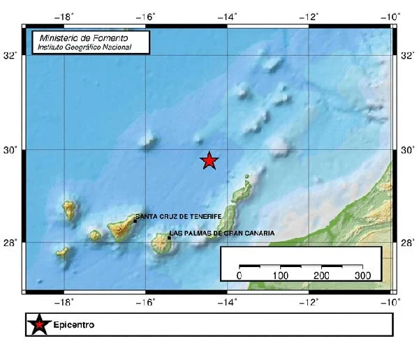 Se registra un terremoto de 3 grados en el Atlántico Canarias de magnitud 3 y a tan sólo 4 kilómetros de profundidad