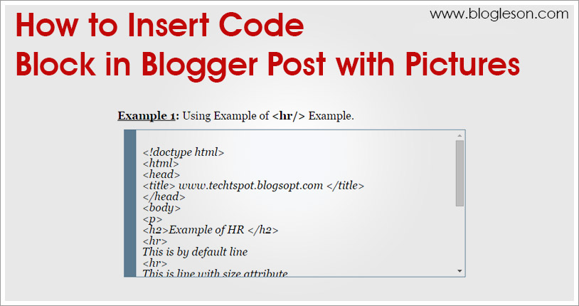 How to Insert Code Block in Blogger Post with Pictures