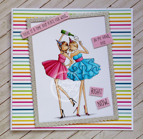 Girly wine time card using Uptown Girls Whitney and Wendy love wine by Stamping Bella