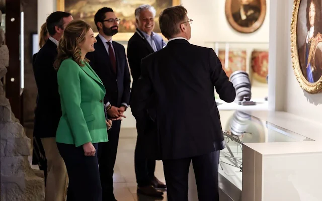 Hereditary Grand Duchess Stephanie wore a green single button blazer by Ralph Lauren. Luxembourg, Fortress of the Habsburgs