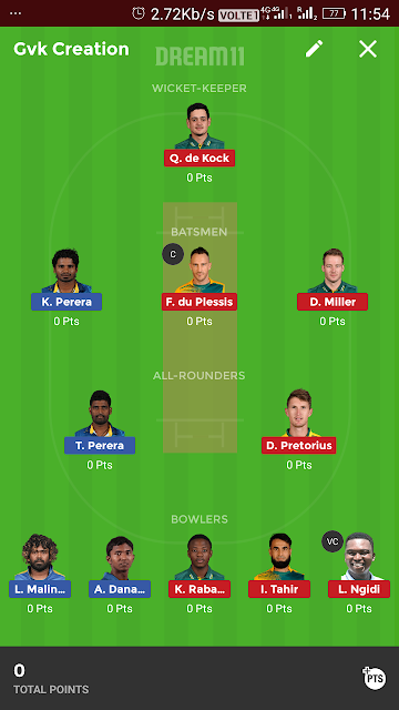 Dream11 team of Srilanka vs South africa 2nd Odi 