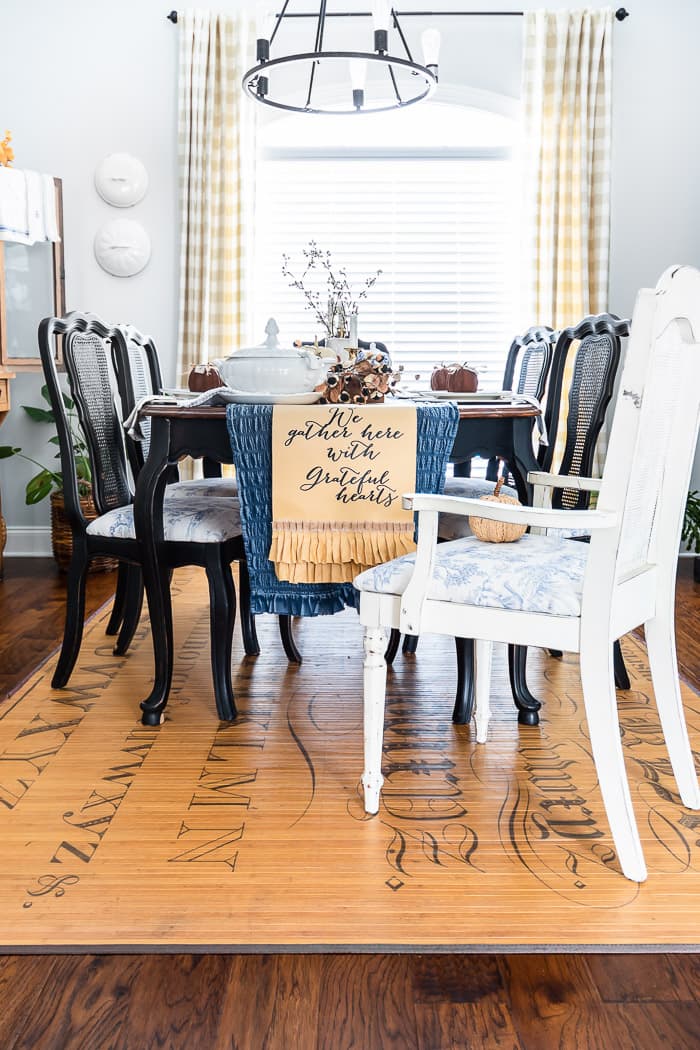 Thanksgiving dining room with pleated paper table runner
