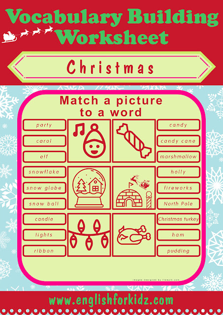 ESL picture to word matching, Christmas topic