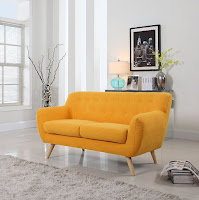 Mid-century living room couch with yellow color