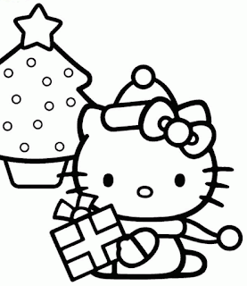 Colorear Hello Kitty con árbol navidad