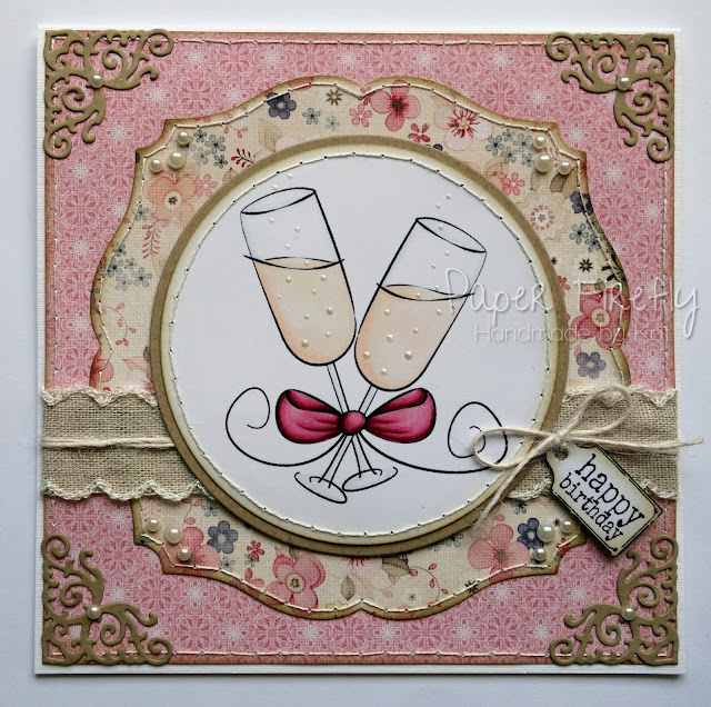 Girly birthday card with champagne glasses