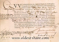 Dutch East India Company Stock, 1606.  Source: oldest-share.com