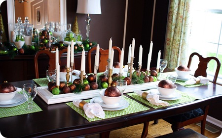 green and brown christmas table