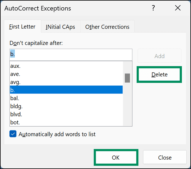 4-AutoCorrect-Exceptions-Delete