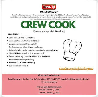 Lowongan Kerja Crew Cook Teh Tong Tji